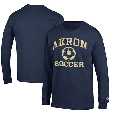Men's Champion Navy Akron Zips Soccer Icon Long Sleeve T-Shirt