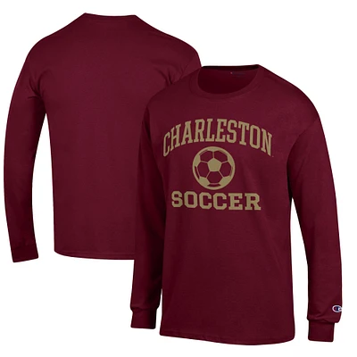 Men's Champion Maroon Charleston Cougars Soccer Icon Long Sleeve T-Shirt