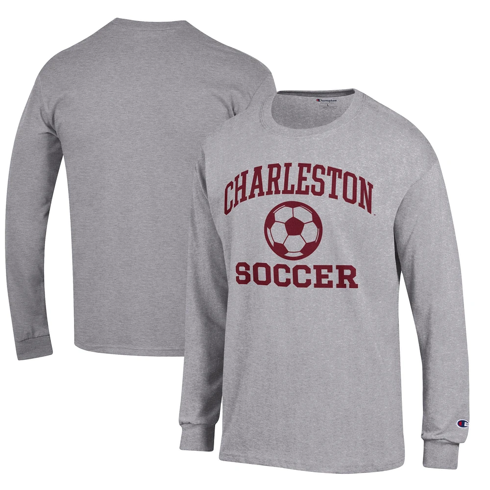 Men's Champion Heather Gray Charleston Cougars Soccer Icon Long Sleeve T-Shirt