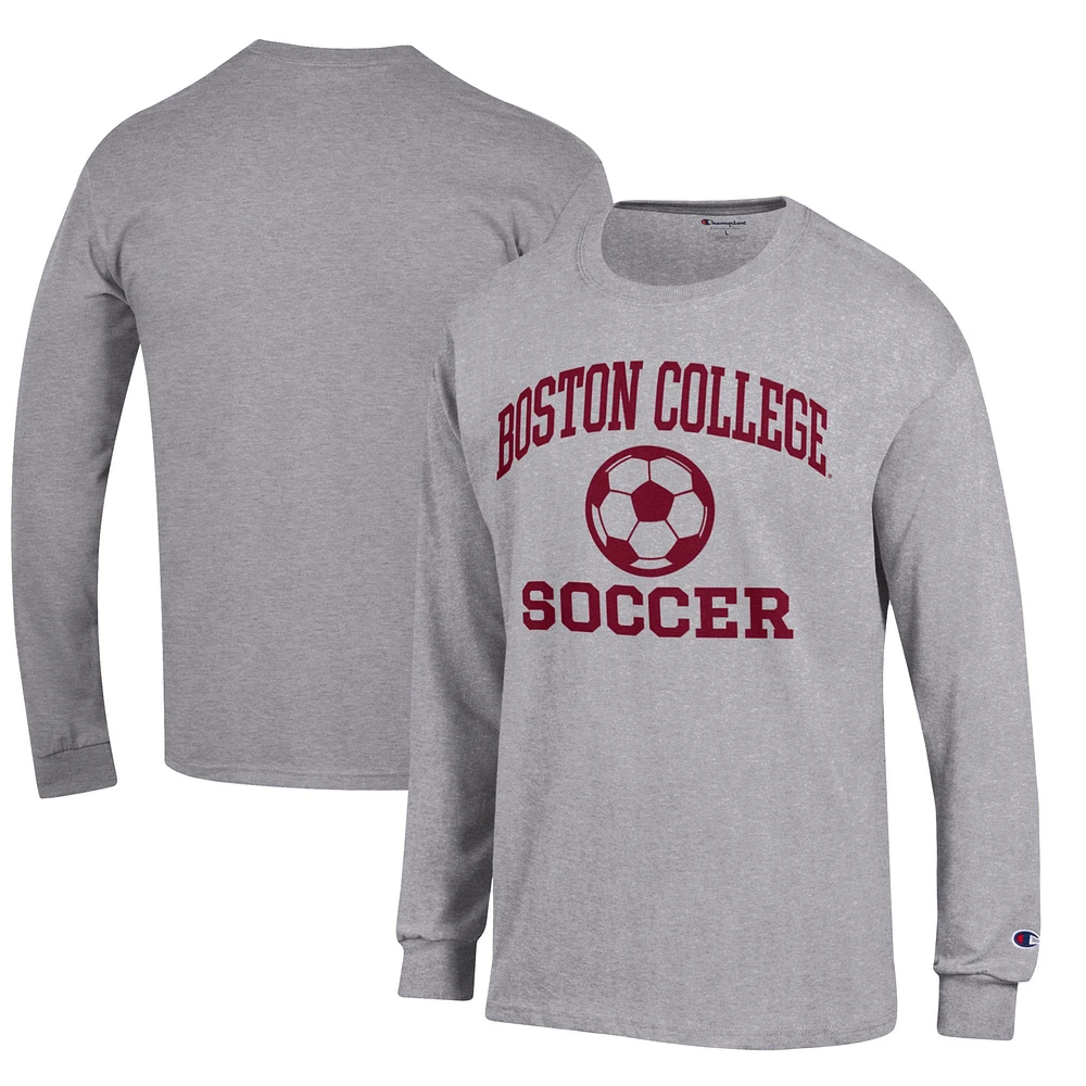 Men's Champion Heather Gray Boston College Eagles Soccer Icon Long Sleeve T-Shirt