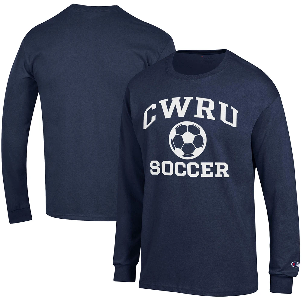 Men's Champion Navy Case Western Reserve Spartans Soccer Icon Long Sleeve T-Shirt