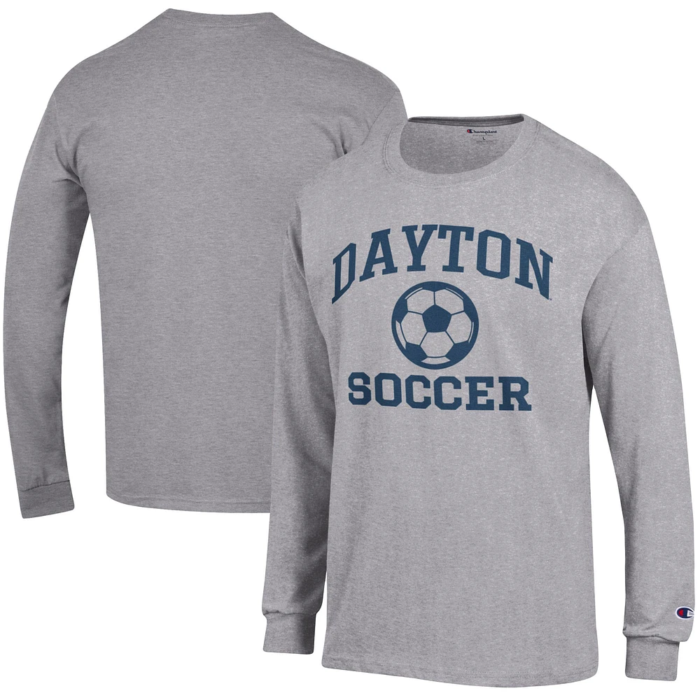 Men's Champion Heather Gray Dayton Flyers Soccer Icon Long Sleeve T-Shirt