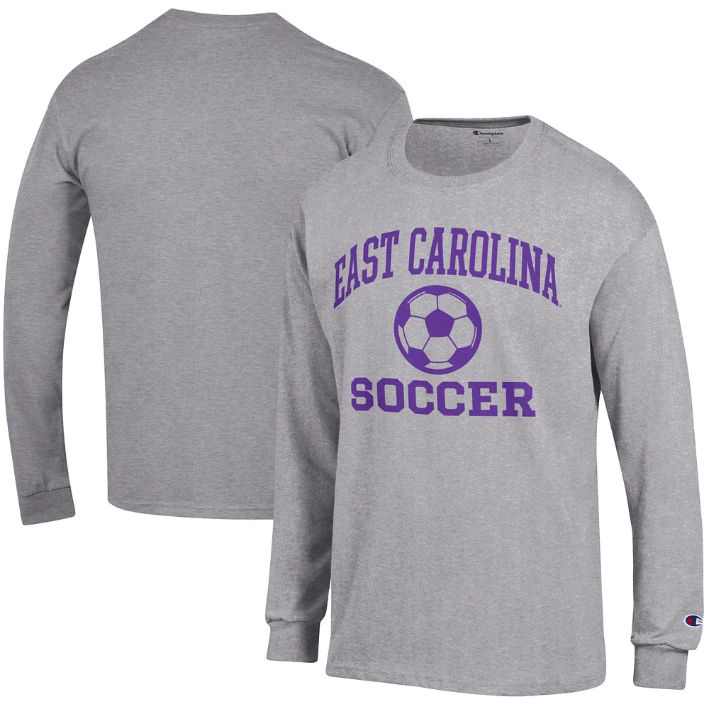 Men's Champion Heather Gray ECU Pirates Soccer Icon Long Sleeve T-Shirt
