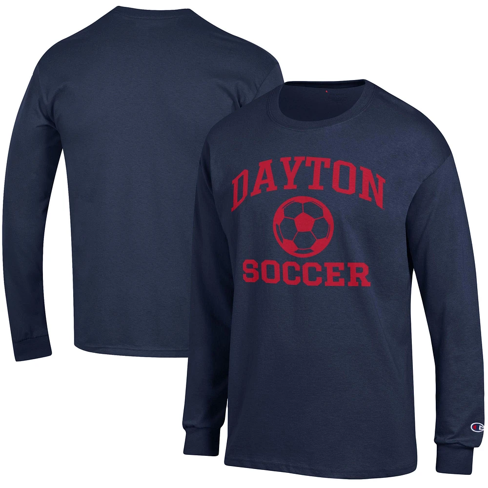 Men's Champion Navy Dayton Flyers Soccer Icon Long Sleeve T-Shirt