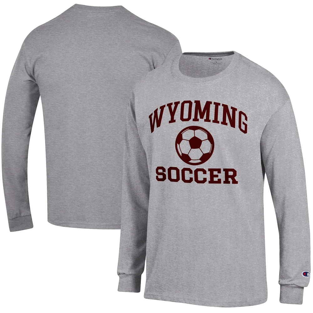 Men's Champion Heather Gray Wyoming Cowboys Soccer Icon Long Sleeve T-Shirt