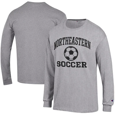 Men's Champion Heather Gray Northeastern Huskies Soccer Icon Long Sleeve T-Shirt