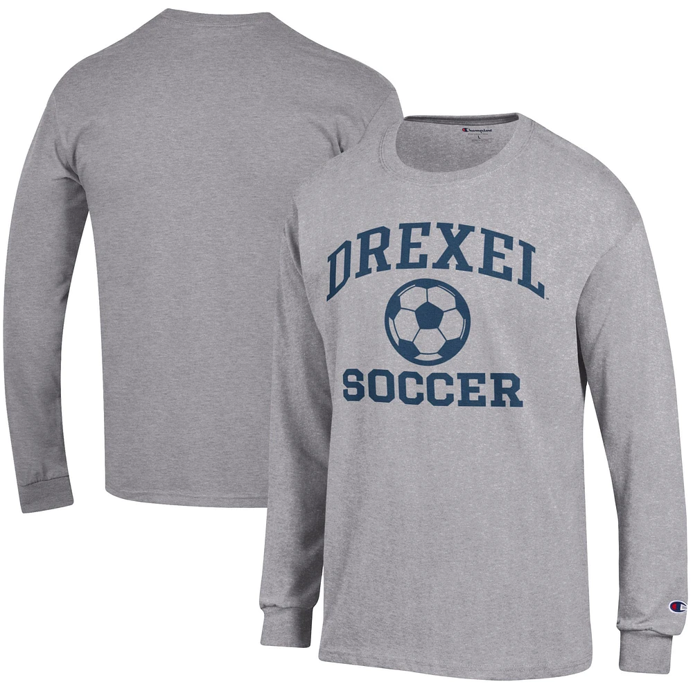 Men's Champion Heather Gray Drexel Dragons Soccer Icon Long Sleeve T-Shirt