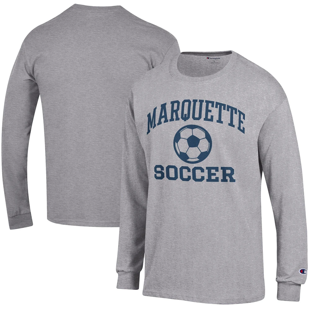 Men's Champion Heather Gray Marquette Golden Eagles Soccer Icon Long Sleeve T-Shirt
