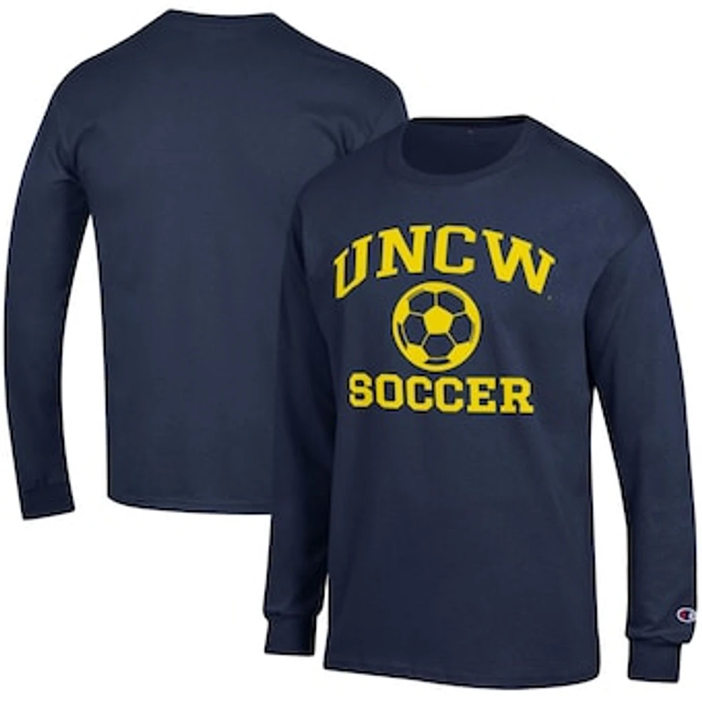Men's Champion Navy UNC Wilmington Seahawks Soccer Icon Long Sleeve T-Shirt