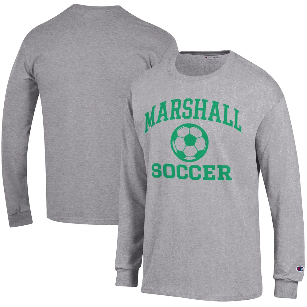 Men's Champion Heather Gray Marshall Thundering Herd Soccer Icon Long Sleeve T-Shirt