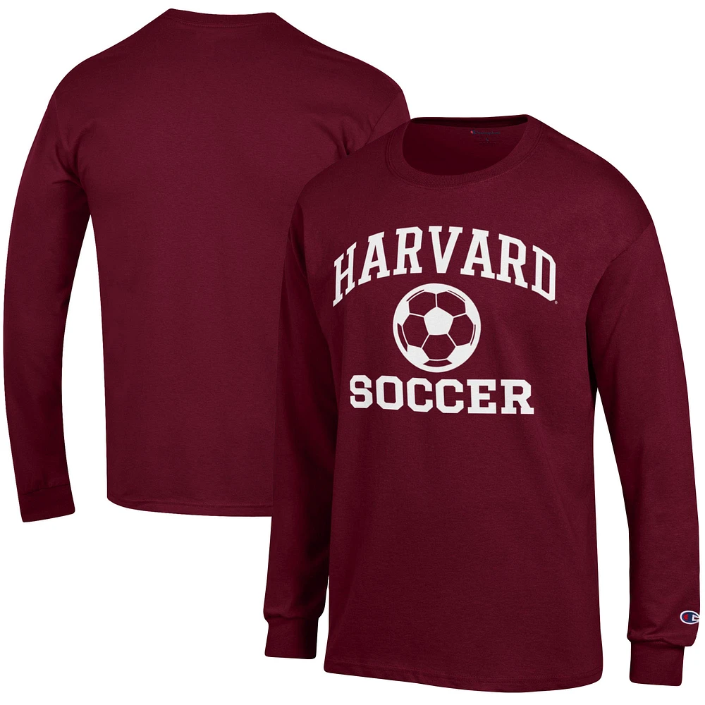 Men's Champion Crimson Harvard Soccer Icon Long Sleeve T-Shirt