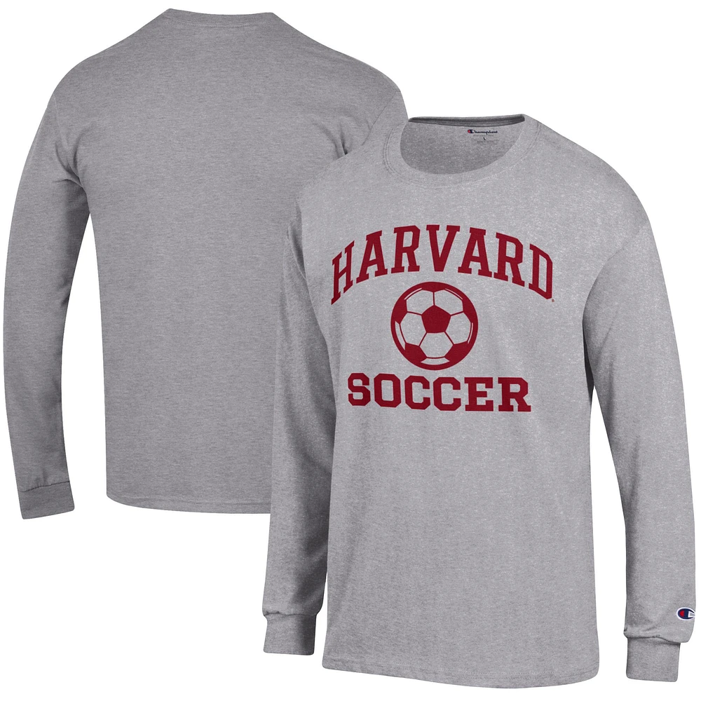 Men's Champion Heather Gray Harvard Crimson Soccer Icon Long Sleeve T-Shirt