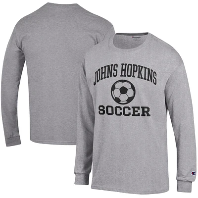 Men's Champion Heather Gray Johns Hopkins Blue Jays Soccer Icon Long Sleeve T-Shirt