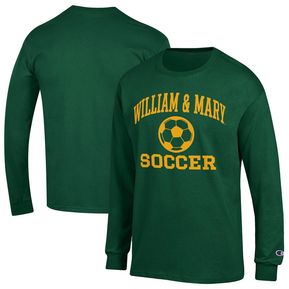 Men's Champion Green William & Mary Tribe Soccer Icon Long Sleeve T-Shirt