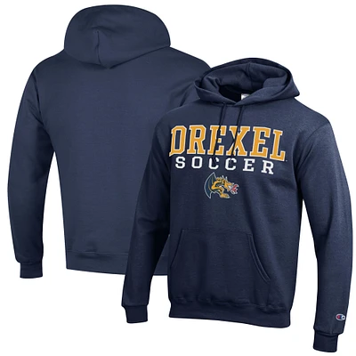 Men's Champion Navy Drexel Dragons Soccer Stack Logo Powerblend Pullover Hoodie