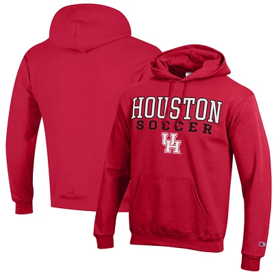 Men's Champion Red Houston Cougars Soccer Stack Logo Powerblend Pullover Hoodie