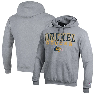 Men's Champion Heather Gray Drexel Dragons Soccer Stack Logo Powerblend Pullover Hoodie