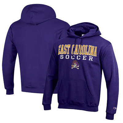 Men's Champion Purple ECU Pirates Soccer Stack Logo Powerblend Pullover Hoodie