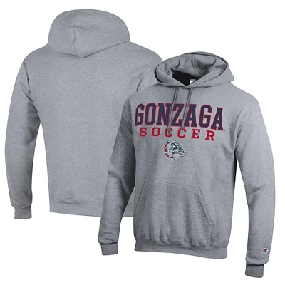 Men's Champion Heather Gray Gonzaga Bulldogs Soccer Stack Logo Powerblend Pullover Hoodie