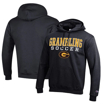 Men's Champion Black Grambling Tigers Soccer Stack Logo Powerblend Pullover Hoodie