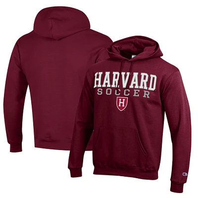 Men's Champion Crimson Harvard Soccer Stack Logo Powerblend Pullover Hoodie