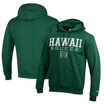 Men's Champion Green Hawaii Rainbow Warriors Soccer Stack Logo Powerblend Pullover Hoodie
