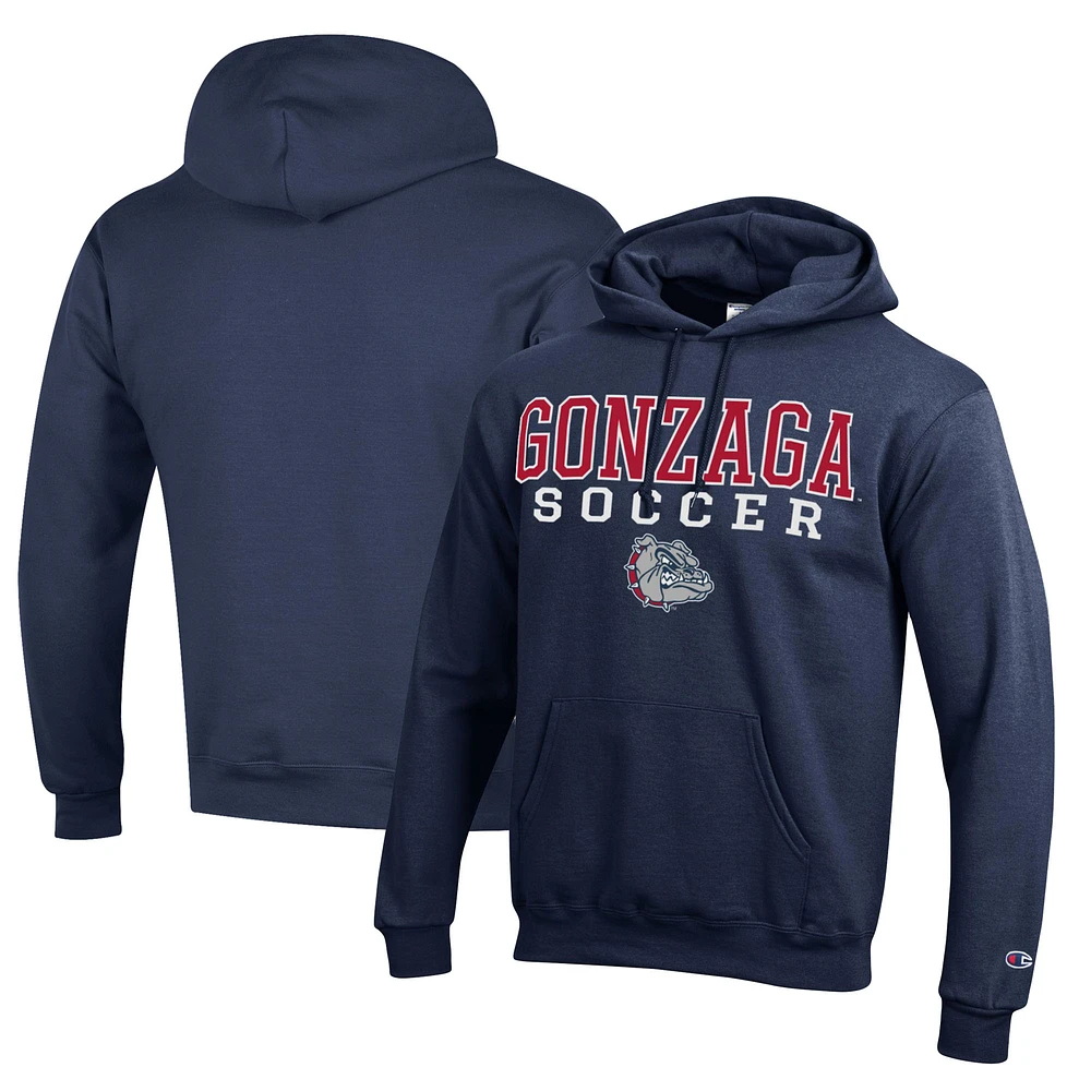 Men's Champion Navy Gonzaga Bulldogs Soccer Stack Logo Powerblend Pullover Hoodie