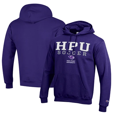Men's Champion Purple High Point Panthers Soccer Stack Logo Powerblend Pullover Hoodie