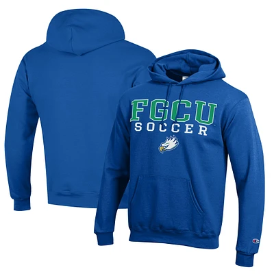Men's Champion Blue Florida Gulf Coast Eagles Soccer Stack Logo Powerblend Pullover Hoodie