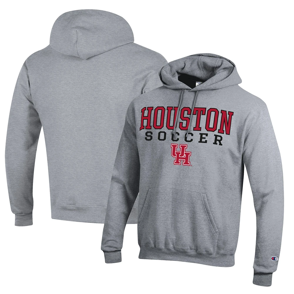 Men's Champion Heather Gray Houston Cougars Soccer Stack Logo Powerblend Pullover Hoodie