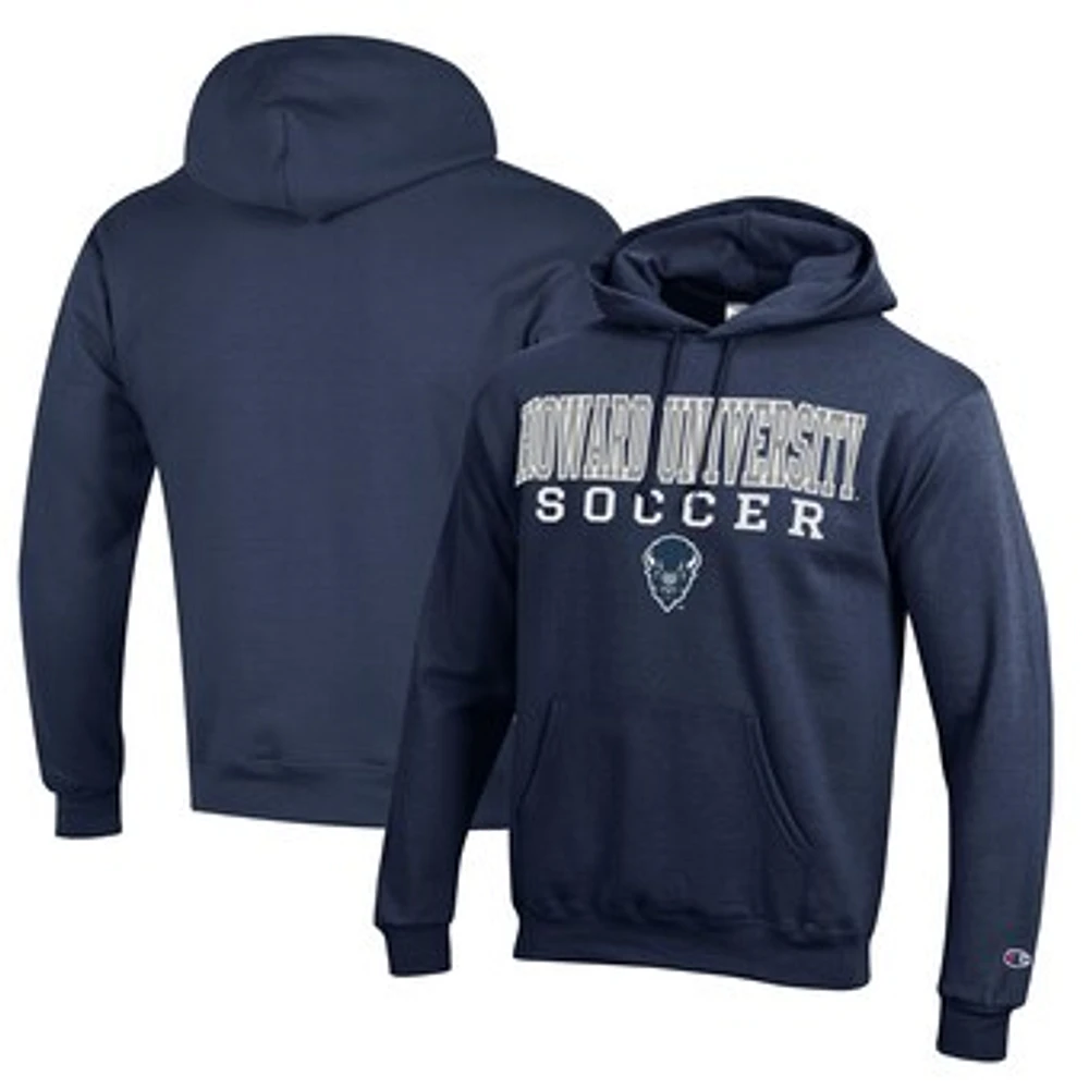 Men's Champion Navy Howard Bison Soccer Stack Logo Powerblend Pullover Hoodie