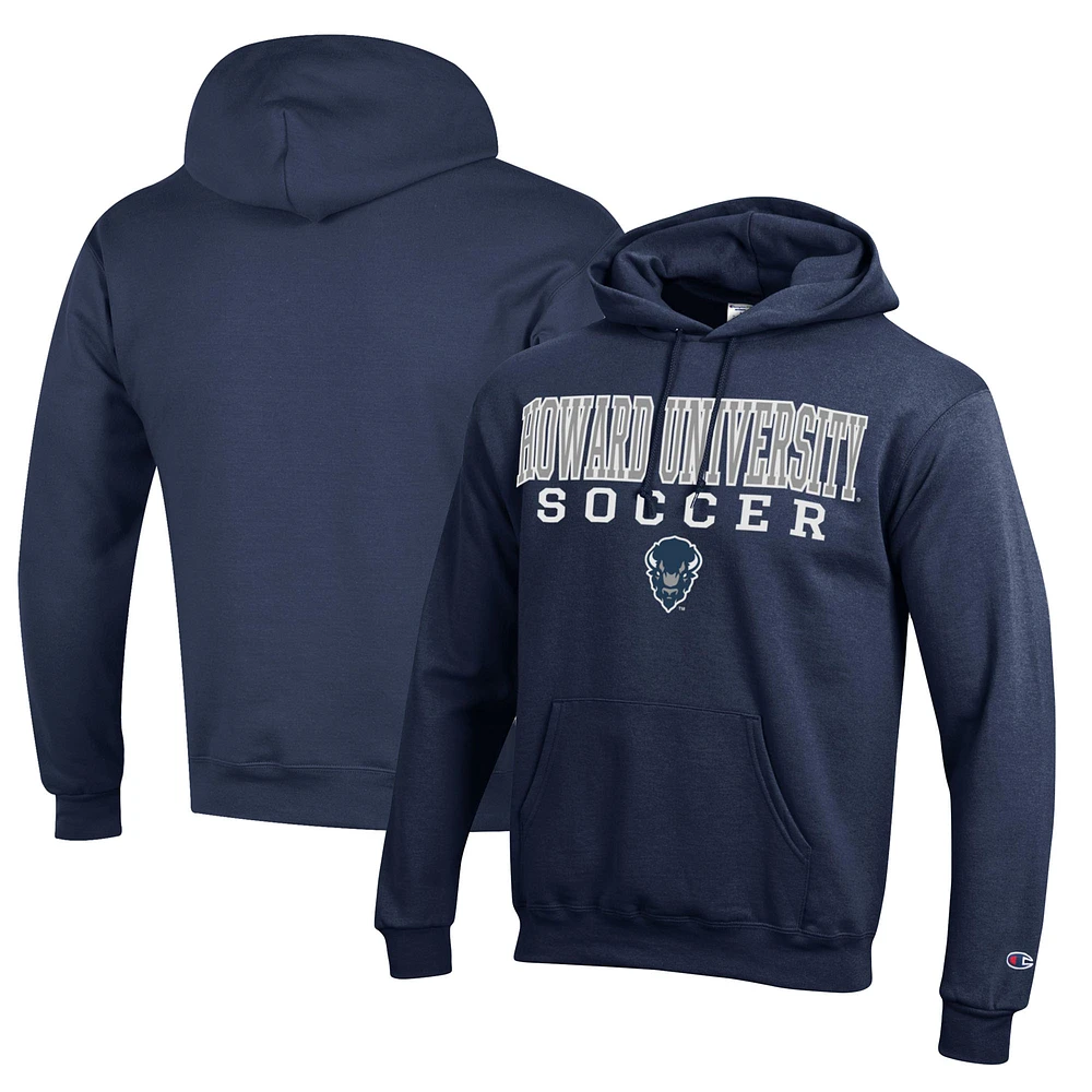 Men's Champion Navy Howard Bison Soccer Stack Logo Powerblend Pullover Hoodie