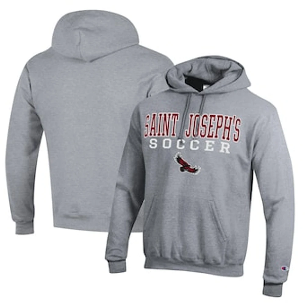 Men's Champion Heather Gray Saint Joseph's Hawks Soccer Stack Logo Powerblend Pullover Hoodie