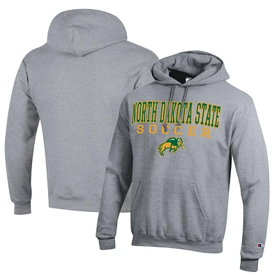 Men's Champion Heather Gray NDSU Bison Soccer Stack Logo Powerblend Pullover Hoodie