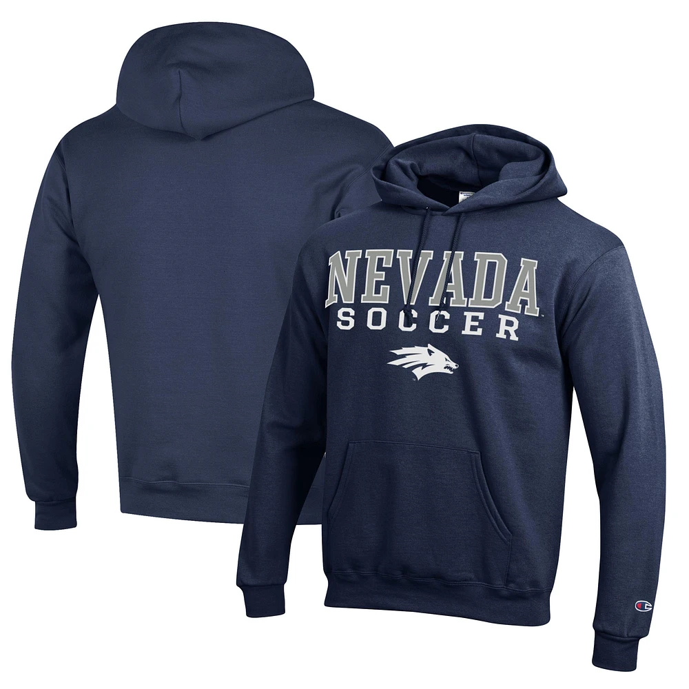Men's Champion Navy Nevada Wolf Pack Soccer Stack Logo Powerblend Pullover Hoodie