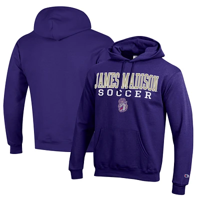 Men's Champion Purple James Madison Dukes Soccer Stack Logo Powerblend Pullover Hoodie