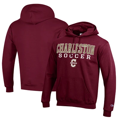 Men's Champion Maroon Charleston Cougars Soccer Stack Logo Powerblend Pullover Hoodie