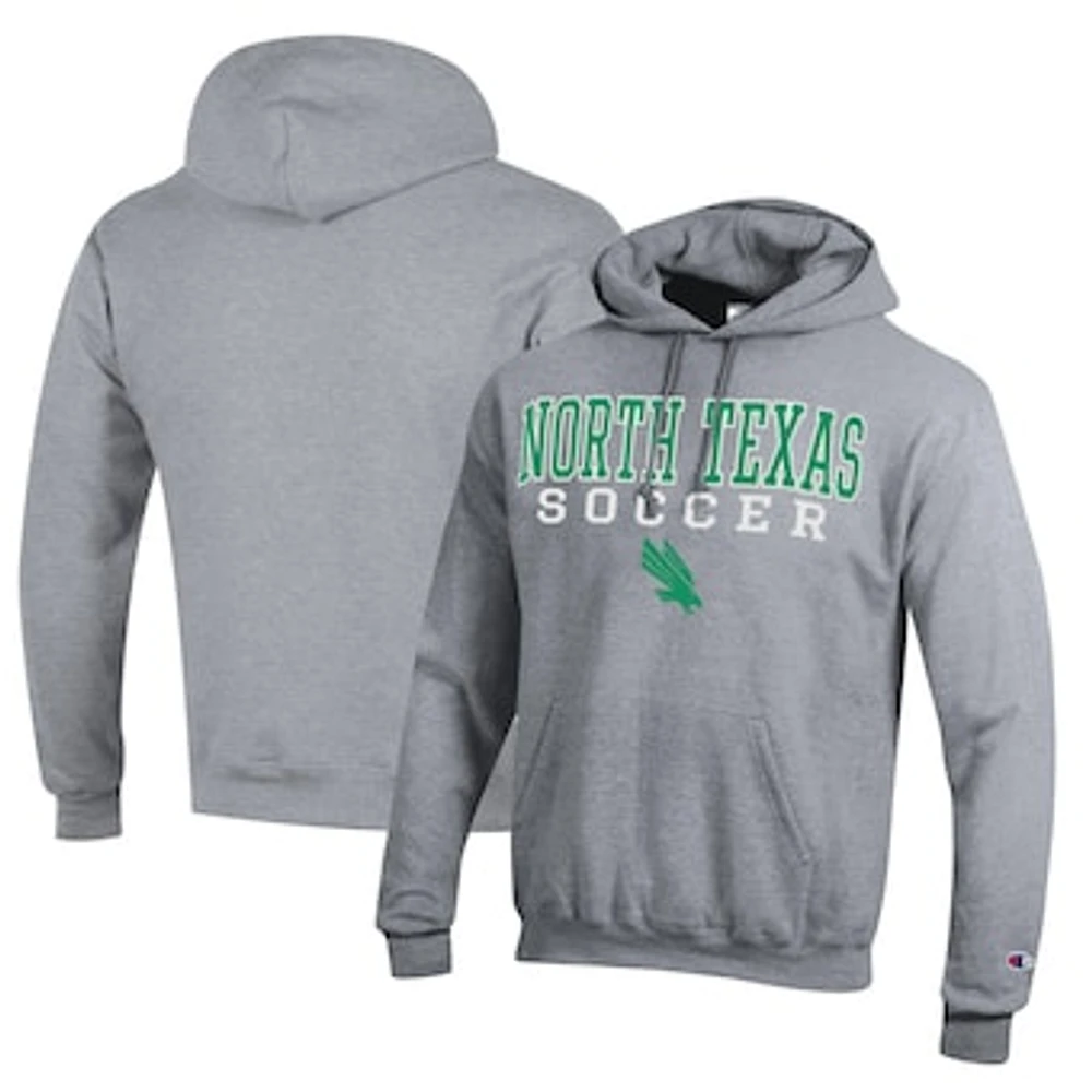 Men's Champion Heather Gray North Texas Mean Green Soccer Stack Logo Powerblend Pullover Hoodie