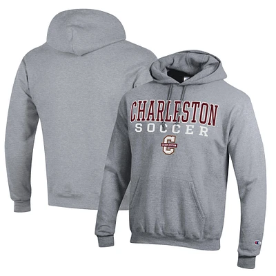 Men's Champion Heather Gray Charleston Cougars Soccer Stack Logo Powerblend Pullover Hoodie