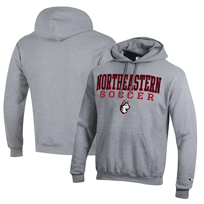 Men's Champion Heather Gray Northeastern Huskies Soccer Stack Logo Powerblend Pullover Hoodie