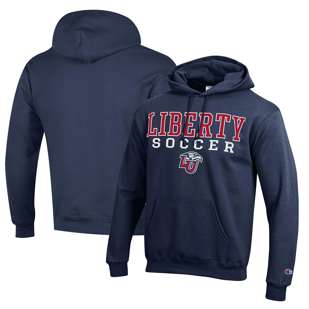 Men's Champion Navy Liberty Flames Soccer Stack Logo Powerblend Pullover Hoodie