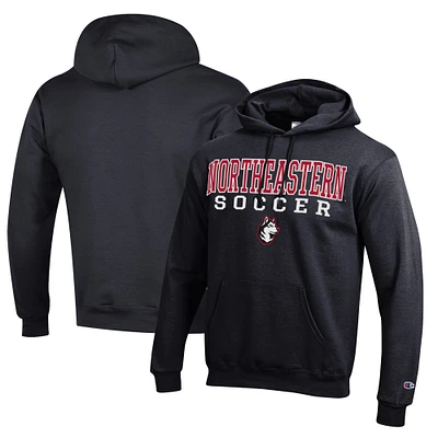 Men's Champion Black Northeastern Huskies Soccer Stack Logo Powerblend Pullover Hoodie