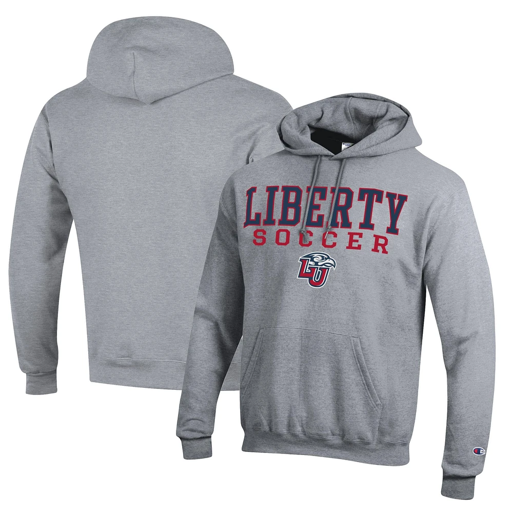 Men's Champion Heather Gray Liberty Flames Soccer Stack Logo Powerblend Pullover Hoodie