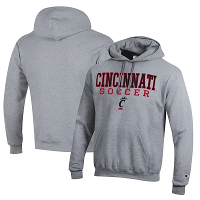 Men's Champion Heather Gray Cincinnati Bearcats Soccer Stack Logo Powerblend Pullover Hoodie