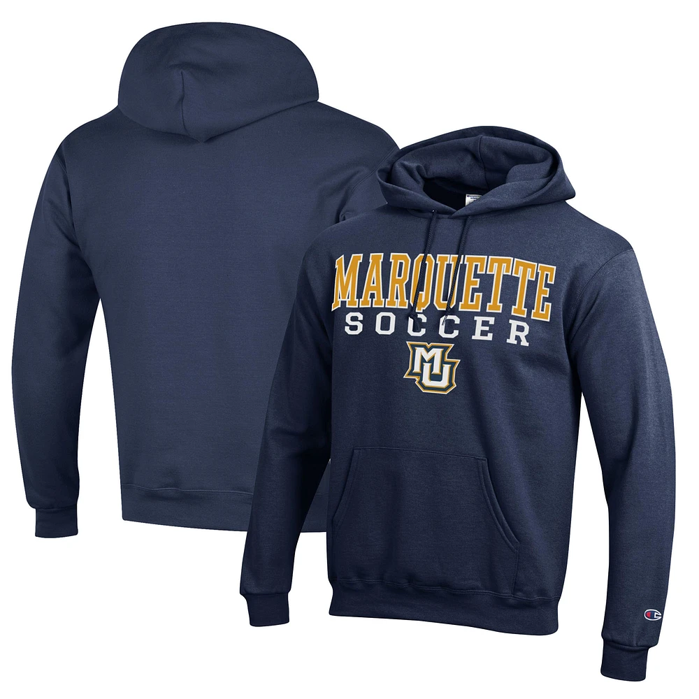 Men's Champion Navy Marquette Golden Eagles Soccer Stack Logo Powerblend Pullover Hoodie
