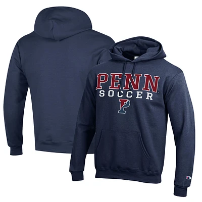Men's Champion Navy Pennsylvania Quakers Soccer Stack Logo Powerblend Pullover Hoodie