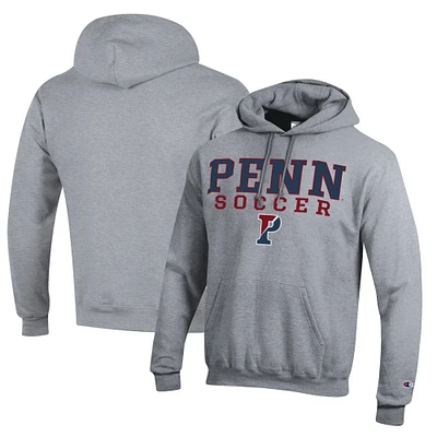 Men's Champion Heather Gray Pennsylvania Quakers Soccer Stack Logo Powerblend Pullover Hoodie