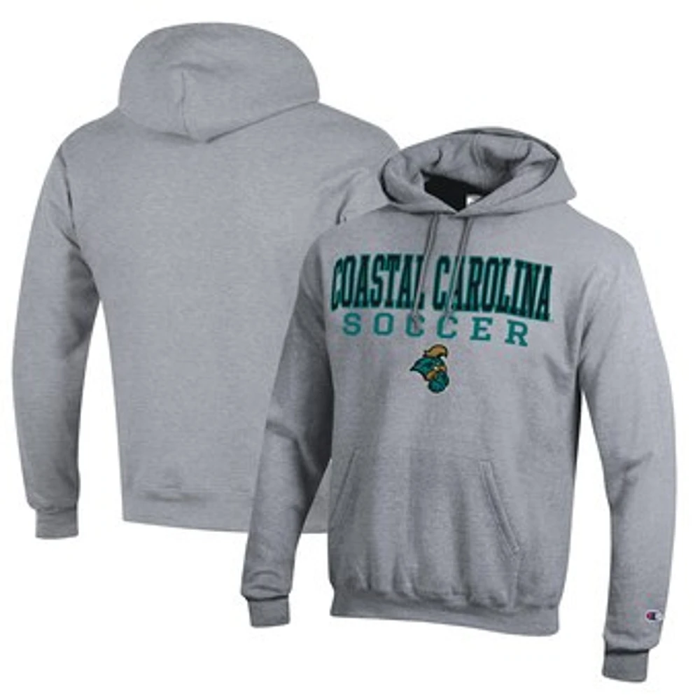 Men's Champion Heather Gray Coastal Carolina Chanticleers Soccer Stack Logo Powerblend Pullover Hoodie