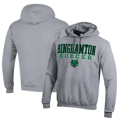 Men's Champion Heather Gray Binghamton Bearcats Soccer Stack Logo Powerblend Pullover Hoodie