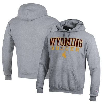 Men's Champion Heather Gray Wyoming Cowboys Soccer Stack Logo Powerblend Pullover Hoodie